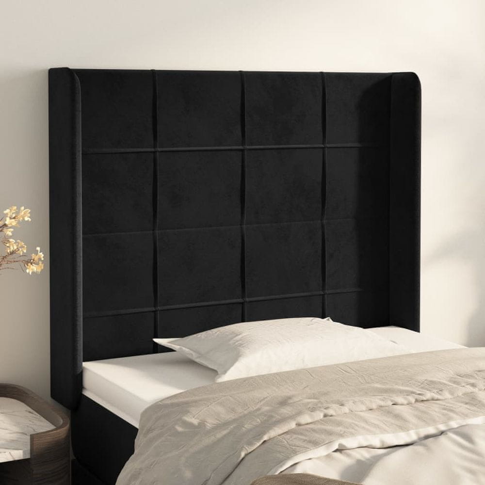 shumee Čelo postele so záhybmi čierne 103 x 16 x 118/128 cm zamat